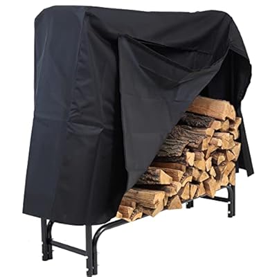 Sunnydaze Outdoor Firewood Log Rack and Cover Combo Set - Black Powder-Coated Steel and PVC - Black Fabric - 4-Foot