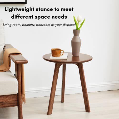 Vadisun Round Side Table - 100% Natural Solid Wood - 3 Legged Wood End Table For Living Room - Small, Elegant Round End Table - Eco-Friendly Painted Small Side Table (Colour: Walnut) #TOP3