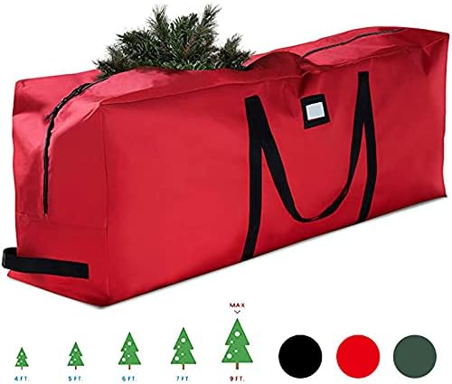 Vista 4 de Bolsa de almacenamiento para árbol de Navidad roja, bolsa organizadora de árbol de Navidad artificial con capacidad para árbol de Navidad de 9 pies