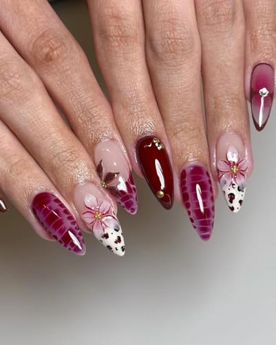Luxury Burgundy Leopard Ombre Soft Gel Press On Nails, Custom