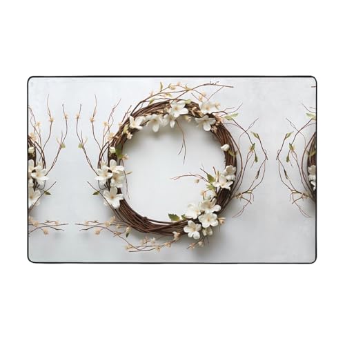 WZYWHJ Tappeti per soggiorno, tappeto runner antiscivolo per asilo nido tappeto da gioco, 152,4 x 99,1 cm, stampa con bellissimi rami di salice e ghirlande