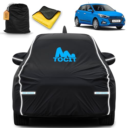 Image of Elite I20 Waterproof Long Life Car Cover with Safety Glow Reflective Strap, Premium Stretchable Velvet Velour Fabric, Machine Washable,Tri-Stitch Custom Fit with Mirror & Antenna Pocket