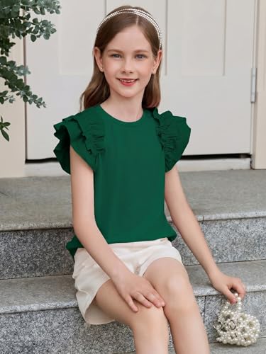 Image of Haloumoning Girls T Shirts Double Layer Ruffle Short Sleeve Kids Summer Crewneck Tunic Tee Tops 5-14 Years
