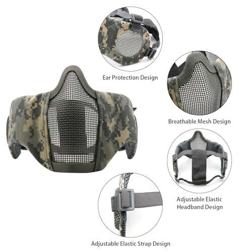 Yzpacc Airsoft Half Face Maske mit Brille Hut Set Taktische Masken Full Face Paintball Maske Ohrenschutz Baseball Cap für CS Halloween und Cosplay Spiel