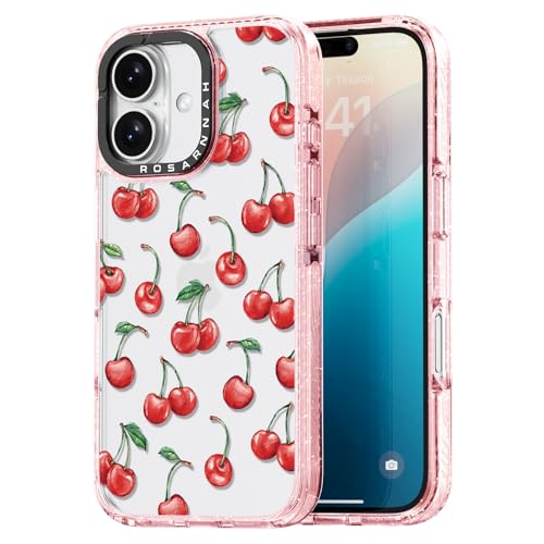 Coque iPhone 16 antichoc fin motif cerise rose pailleté anti-rayures
