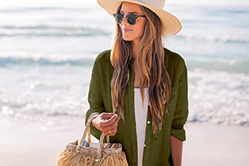 Image of Zoye Chen Women's Bikini Swimsuit Cover Up Button Down V Neck Shirts Long Sleeve Blouse Beachwear Bathing Suit