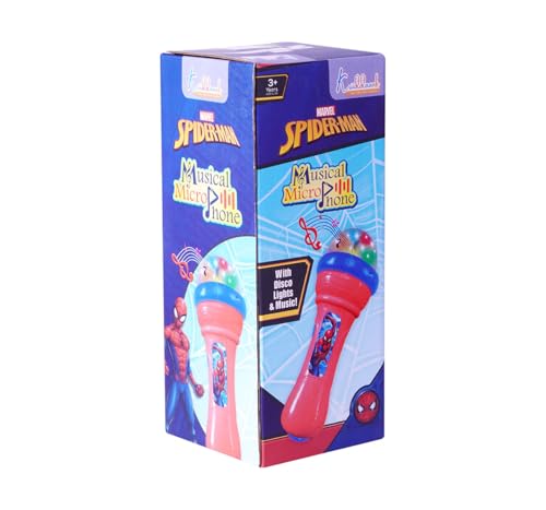Image of Spiderman Musical Karaoke Microphone for Kids with Rotating Disco Lights & Projector - Educational Musical Toy for Boys & Girls 3+ Years, Sound Effects, Battery Operated