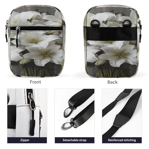 Small Satchel,White Lily Bouquet Print Small Shoulder Bag,small Messenger Satchel Bags,mini Bag with Adjustable Strap3