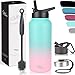 Milu Botella de Agua, 500ml, 750ml, 1000ml (+3 Tapas) - Acero Inoxidable, Libre BPA, Para Bebidas Calientes, Frías y Carbonatadas (Rosa Menta, 1l)
