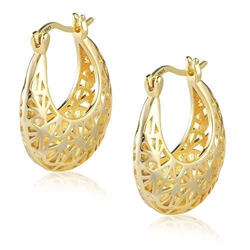ALEXCRAFT Gold Filigree Hoop Earrings for Women 14K Gold Plated Medium Size Hypoallergenic Statement Earring2
