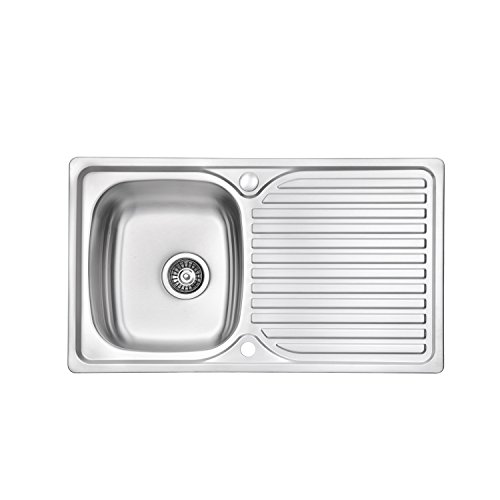 JASS Ferry 860 x 500 mm Edelstahl Küche Spüle Single 1 Schale rundum Reversible Abtropfgestell mit Abfall Rohre Clips  10 Jahre Garantie