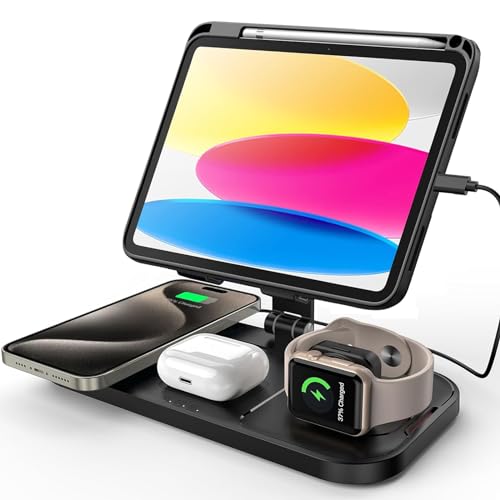 4 in 1 Wireless Charger for Apple Charging Station, Wired Charger for iPad Charging Station for iPhone 15 14 13 Pro Max/AirPod Pro 2/iWatch Series 9 8 7, Charging Station for Multiple Devices Apple