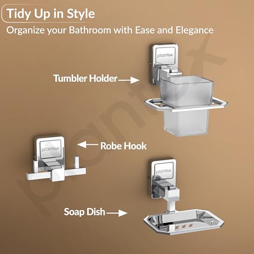 Image of Plantex Stainless Steel 304 Grade Towel Rack with Stainless Steel 304 Grade Darcy Bathroom Accessories Set 5pcs (Towel Rod /Napkin Ring /Tumbler Holder /Soap Dish /Robe Hook)