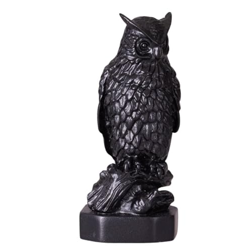 statuette / figurine décorative en pierre de hibou noir 10 cm