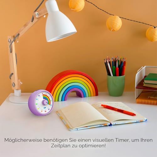 Visueller Timer für Kinder, 60-Minuten Countdown für Klassenzimmer Büro Küche, Schreibtisch Kinder Zeitmana gement Tools mit leisem Betrieb, Pomodoro Timer Regenbogenmuster (Lila) 4