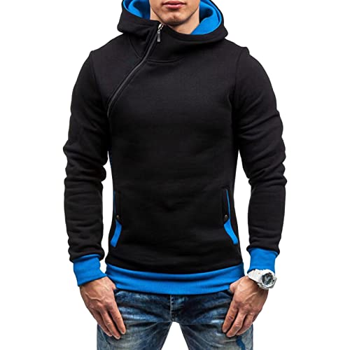 Maiyifu-GJ Men's Fleece Unique Zipper Hoodies Casual Slim Fit Lightweight Hoodie Solid Long Sleeve Active Hooded Sweatshirt (Black 3,X-Large)