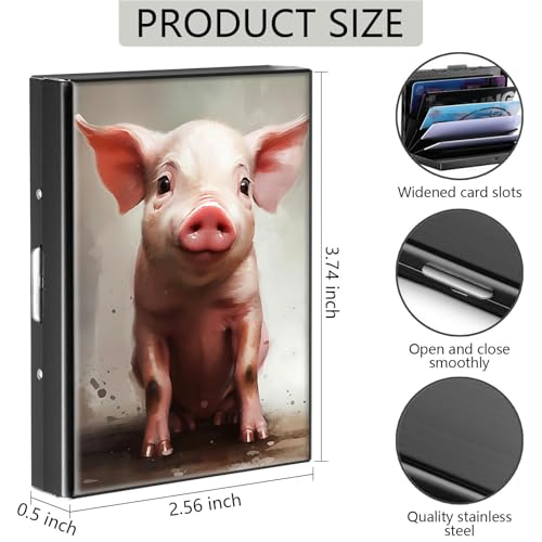 Credit Card Holder, Cute Pig Design Mini RFID Blocking Aluminum Wallet Slim Metal Hard Case Shell Travel Wallet ID Case Small Credit Cards Case Business Cards for Women Men Girls2