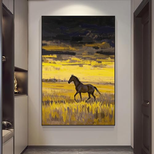 Cuadro al óleo de caballo CAOXTART 20x30cm lienzo dorado sin marco