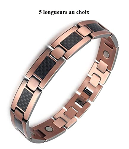 Bracelet magnétique cuivre et carbone en 18 cm - Bracelet 3000 Gauss - Bracelet aimanté - Vital confiance spécialiste en bracelets et bijoux magnétiques
