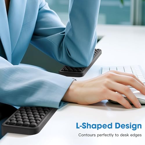 Image of MEKASS L-Shaped Desk Elbow Pad for Desk, Memory Foam Elbow Support Padding with Non-Slip, Ergonomic Desk Edge Cushion, Wrist Comfort Support for Office Home 2 Pcs (Hexagon Black)