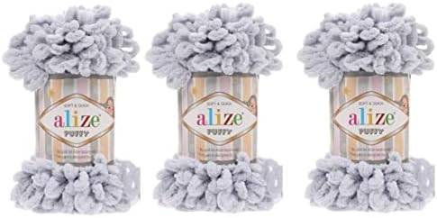 Alize Puffy Baby Blanket Yarn Lot of 3skn 300gr 30yds 100% Micropolyester Soft Yarn Hand Knitting Yarn Super Chunky Bulky Woven Worested Yarn (416)