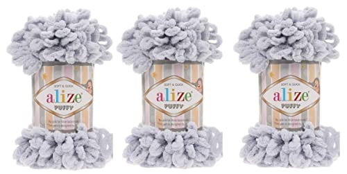 Alize Puffy Baby Blanket Yarn Lot Of 3Skn 300Gr 30Yds 100% Micropolyester Soft Yarn Hand Knitting Yarn Super Chunky Bulky Woven Worested Yarn (416) #TOP1