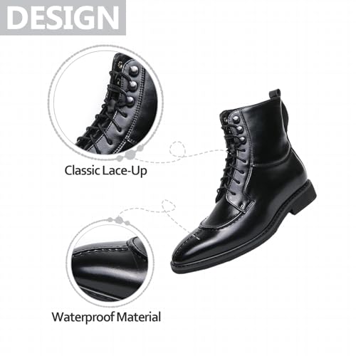 Mens Leather Splicing Cap Toe Oxford Boots Formal Vintage Round Toe Low Block Heel Non-Slip Motorcycle Chukka Ankle Boots For Walking Business Work3