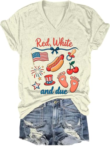 4th of July Red White and Due Shirt Funny Graphic Tees Red White and Due 4th of July V Neck Short Sleeve T-Shirt