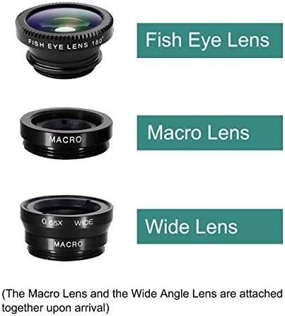 Ailun iPhone Lens,3 in 1 Clip On 180 Degree Fish Eye Lens+0.65X Wide Angle+10X Macro Lens,Universal HD Camera Lens Kit for iPhone 7/6s/6s Plus/6/SE/5/5s,Samsung,Blackberry,Mobile Phone [Black]