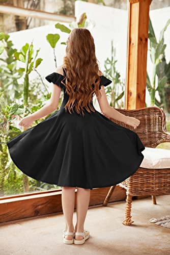 Arshiner Girls Summer Black Formal Dress With Pockets 4-12 Years,Black,10-11 Years #TOP4