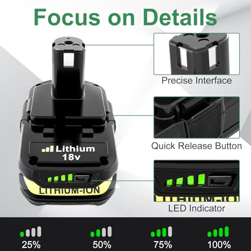 Image of Reoben 2PACK 3.6Ah Battery Replacement for Ryobi 18V Battery Compatible with Ryobi Battery 18 Volt P102 P103 P104 P107 P108 P109 Cordless Power Tools(Green-2P)