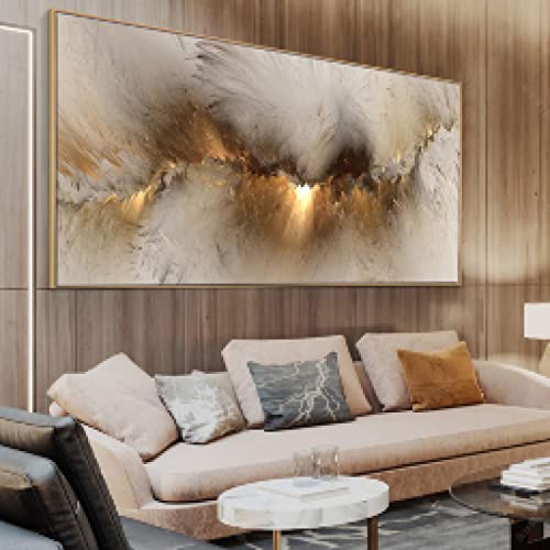 Affiches et impressions sur toile moderne abstrait doré gris nuage 70x175 cm