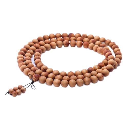 Collier de perles arborvitae naturel 108 grains fait main pour la prière zen