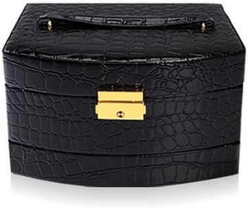 Three Trays Jewelry Box Portable Leather Jewelry Cabinet Mother’s Day Gift (balck)