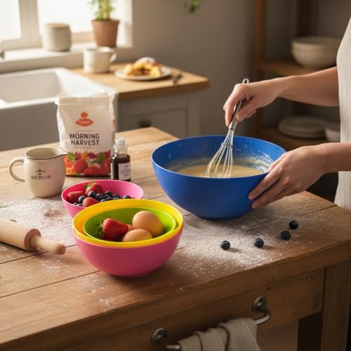 Image of Gluman 4-Piece Mixing Bowl Set | Opaque Multi-Color Plastic Kitchen Bowls for Baking, Cooking, Meal Prep & Serving | Lightweight, Dishwasher Safe |Stackable Bowls (3200ml, 2000ml, 1350ml, 850ml)