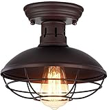 Farmhouse Flush Mount Ceiling Light - Easric Industrial Ceiling Light Fixture Rustic Copper Metal Cage Close to Ceiling Lamp E26 Base for Hallway Foyer Kitchen Porch Bronze