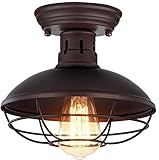 Farmhouse Flush Mount Ceiling Light - Easric Industrial Ceiling Light Fixture Rustic Copper Metal Cage Close to Ceiling Lamp E26 Base for Hallway Foyer Kitchen Porch