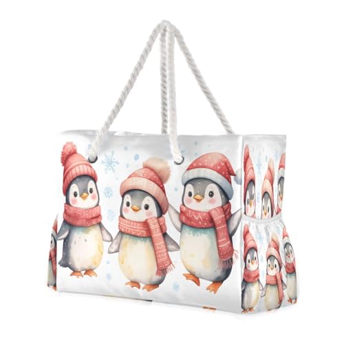 Penguin Scarf Snowflakes Beach Tote Bag for Women Waterproof Swim Pool Extra Large Beach Bags with Zipper Carry On Travel Bag for Yoga Gym Women Vacation Essentials Nurse