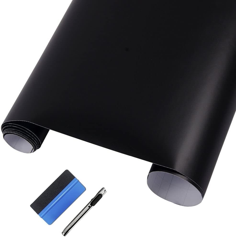 Image of LZLRUN Matte Black Vinyl Wrap Self Adhesive Air Release Bubble - Outdoor Rated for Automotive Use - 12 inch x 60 inch Knife + Hand Tool (1.65ft x 5ft)