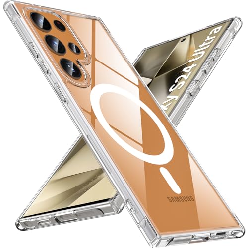 Image of OWKEY for Samsung Galaxy S24 Ultra Case 6.8'', Magnetic Samsung S24 Ultra Case Compatible with Magsafe, [Shockproof Military] Transparent Back Slim Bumper Cover Phone Case Samsung S24 Ultra, Clear