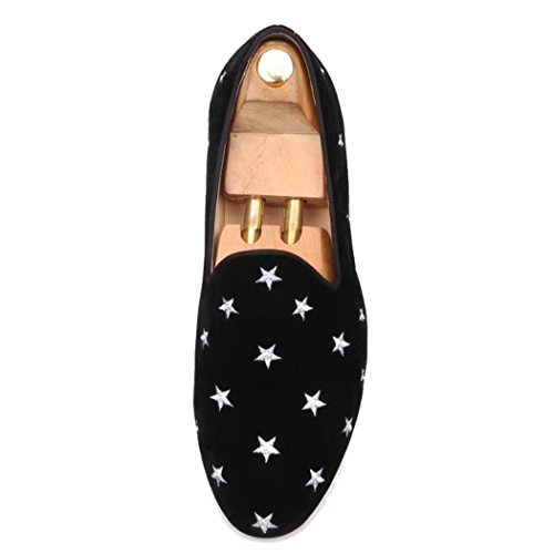 FERUCCI Handmade Men Black Velvet Slippers Flats Loafers with Silver Stars3