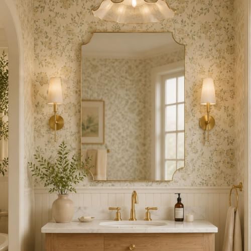 Image of TEHOME Gold Bathroom Mirrors, Brushed Brass Rectangle Scalloped Vanity Mirror for Bathroom,20x30''