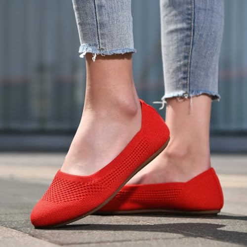 poemlady Women’s Ballet Flat Shoes Dress Shoes Knit Round Toe Slip On Ballerina Walking Flats Shoes for Woman Low Wedge Casual2