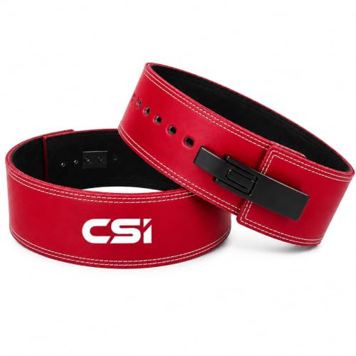 Image of CSI Weight Lifting 10MM Lever Belt for Men & Women Professional Weight LiftingBelt Genuine Suede Leather with Heavy Duty Buckle Powerlifting Belt for Lower Back Support, Multipurpose Gym Workouts Deadlifts Squats Powerlifting 4 inch Wide Black Gym Belt (Red, Large)