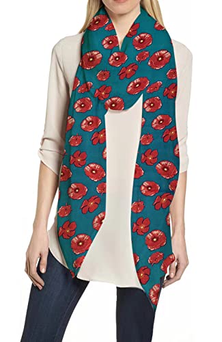Lina & Lily Poppy Flower Print Women's Scarf Shawl Wrap Lightweight for Spring Summer Autumn (Teal Blue)