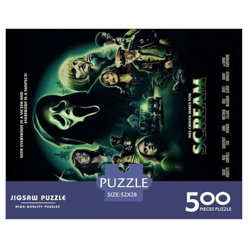 Rompecabezas de 500 Piezas para Adultos, póster artístico de la película Scream, Rompecabezas de Madera, Juguete Educativo para aliviar el estrés, 500 Piezas (52 x 38 cm)