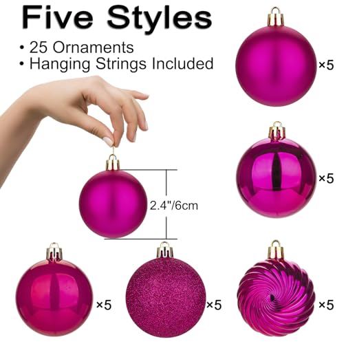 6CM Weihnachtsdeko Weihnachtskugeln, 25 Stücke Bruchsiche Christbaumkugeln Ornamente Rosa Weihnachtsbaumschmuck für Weihnachtsbaum… – Ansicht 2