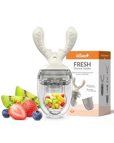 Image of Infinno Baby Fruit Food Feeder for Infant, Soft Silicone Vegetable Feeder, Self Feeding Supplies, BPA Free, 4 Months and Up, Antlers White