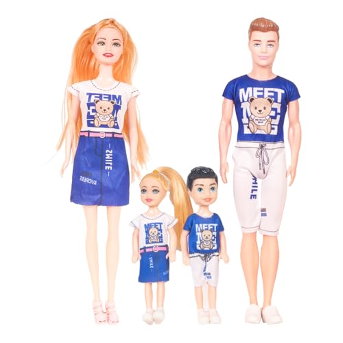 Image of WISHKEY Plastic Beautiful Travel Family Doll Set with Mom,Dad,Baby Boy & Girl, Ideal Pretend Play Doll Accessories Stylish Playset for Girls, Multicolor, 3+ Years (Pack of 1)
