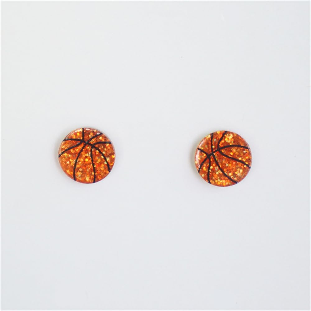 Hypoallergenic Glitter Basketball Acrylic Small Stud Earrings for Women Men Cartilage Cute Simple Shiny Sports Tiny Mini Studs Stainelsss Steel Post Fashion Jewelry - Image 4